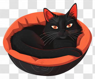 Cat Bed - Black Cat Relaxing In Basket Transparent PNG
