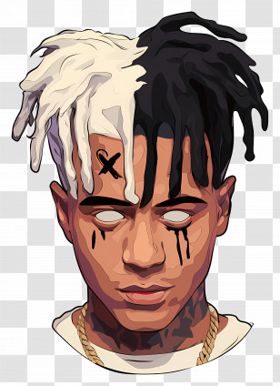 Xxxtentacion - Stylized Face With Black And White Hair Transparent PNG
