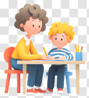 Mother Helping Son With Homework - Mother Teaching Child At Table Transparent PNG