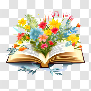International Literacy Day - Open Book With Colorful Flower Arrangement Transparent PNG