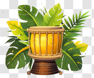 Tropical Drum - Ethnic Drum With Tropical Leaf Background Transparent PNG