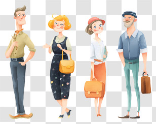 Watercolor People - Group Of Cartoon People Transparent PNG