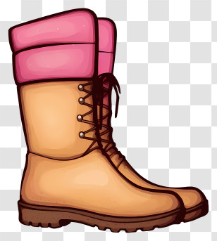 Brown Leather Boot - Beige Boots With Pink Cuffs For Winter Style Transparent PNG