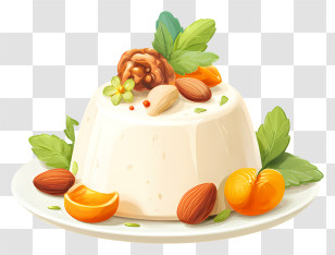 Milk Pudding With Nuts - Gourmet Dessert With Nuts And Fruits Transparent PNG