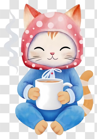 Cartoon Cat - Cozy Cat With Cup Transparent PNG