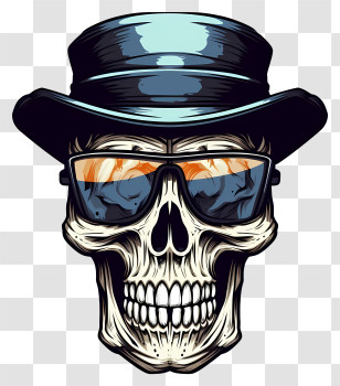Flat Cool Skull - Skull Illustration With Top Hat And Sunglasses Transparent PNG