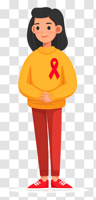 Girl Holding Red Awareness Ribbon - Person With Red Awareness Ribbon Transparent PNG
