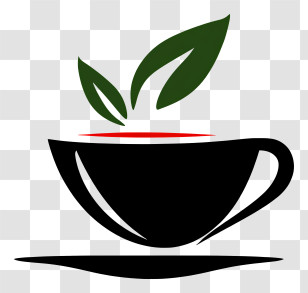 Black Tea - Tea Cup With Leaves Logo Transparent PNG