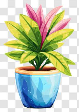 Modern Flower Pot - Decorative Potted Plant With Colorful Leaves Transparent PNG