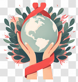 World Aids Day - Earth With Red Ribbon Transparent PNG