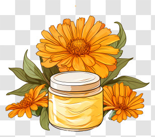 Honey Jar - Jar Of Calendula Cream With Flowers Transparent PNG