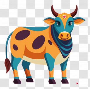 Indian Cow - Decorative Cartoon Cow Illustration Transparent PNG
