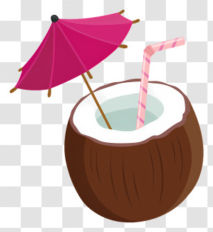 Coconut Drink - Coconut Drink With Pink Umbrella Illustration Transparent PNG