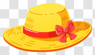 Yellow Straw Hat - Yellow Hat With Red Bow Transparent PNG
