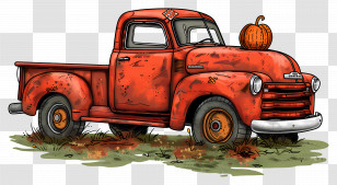 Vintage Truck - Vintage Red Truck With Pumpkin Decoration Transparent PNG
