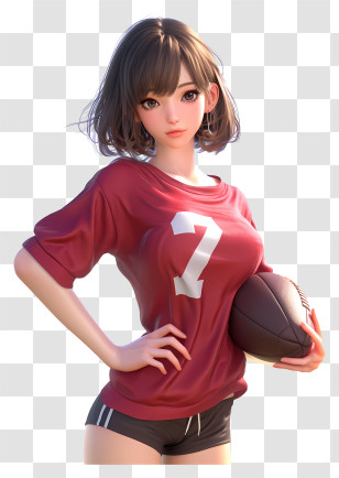 Anime Football - Anime Girl In Red Football Uniform With Ball Transparent PNG