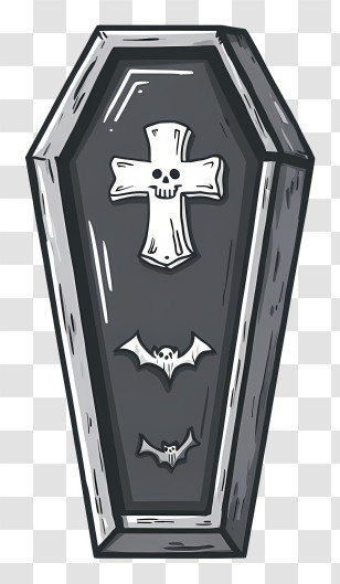 Cute Coffin With Cross - Black Coffin With Bats And Skull Transparent PNG