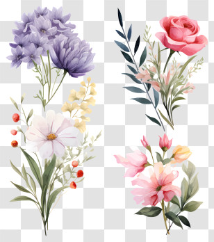 Watercolor Painting - Assorted Elegant Floral Design Collection Transparent PNG