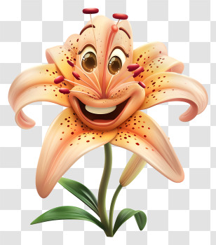 3d Cartoon Flowers - Happy Cartoon Lily Flower Transparent PNG