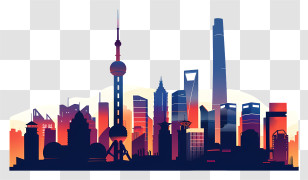 Shanghai City Silhouette - Colorful City Skyline Illustration Transparent PNG