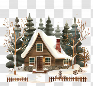 Snow Winter House - Cozy Wooden Snow-Covered House In Forest Transparent PNG