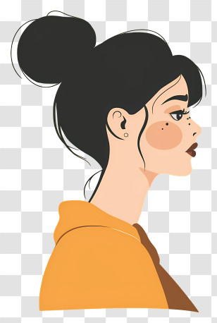 Elegant Woman - Illustration Of Girl With Top Bun In Profile View Transparent PNG