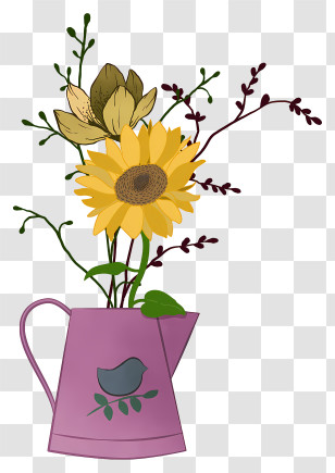 Sunflowers - Sunflowers In Purple Vase Transparent PNG