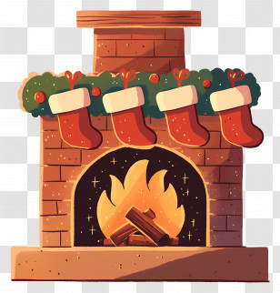 Christmas Fireplace - Cozy Fireplace With Christmas Stockings Transparent PNG