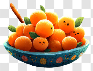Gulab Jamun - Playful Oranges In Decorative Blue Bowl Transparent PNG