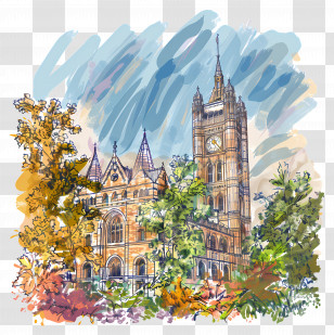 London Natural History Museum - Illustration Of A Clock Tower Building Transparent PNG