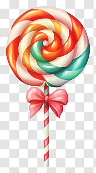 Candy Cane - Striped Lollipop With Decorative Bow Transparent PNG