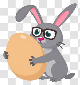 Cartoon Bunny - Cartoon Rabbit With Glasses Holding Egg Transparent PNG