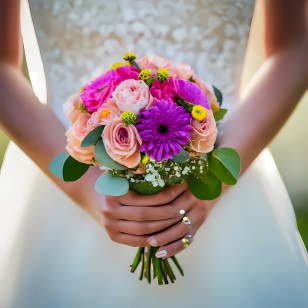 Happy Wedding - Bride Holding Flower Bouquet Transparent PNG