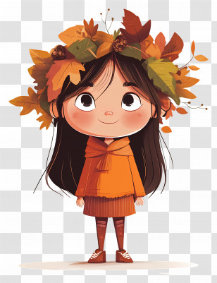 September Equinox - Cute Girl With Autumn Leaves Crown Transparent PNG