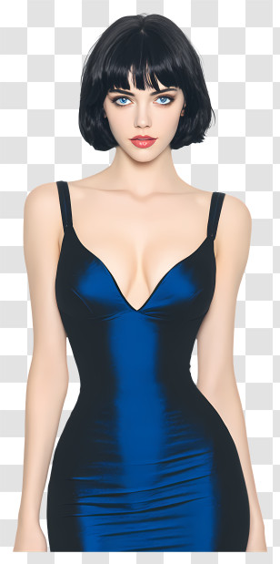 Slender Beautiful Woman - Stylized Woman In Blue Dress Transparent PNG