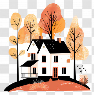 Residence In Fall - Beautiful Autumn House Illustration Transparent PNG