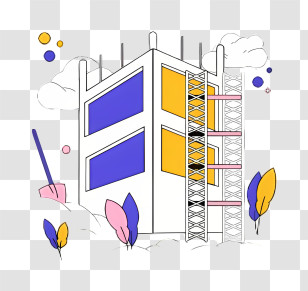 Cartoon - Building Under Construction With Scaffolding Transparent PNG