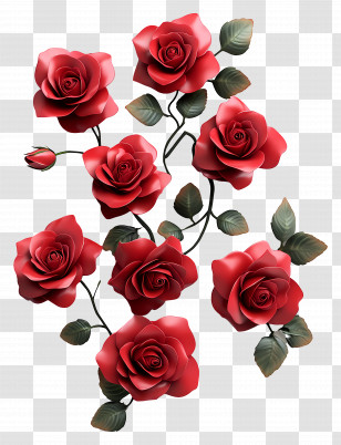 Valentines Day Roses - Beautiful Red Rose With Stem And Leaves Transparent PNG