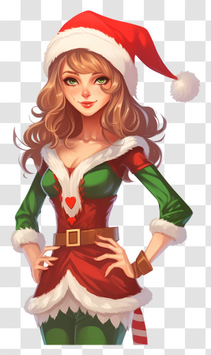 Green Santa Hat - Santa-Themed Christmas Female Character Transparent PNG