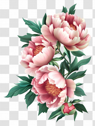 Peonies - Pink Flowers With Stems Transparent PNG