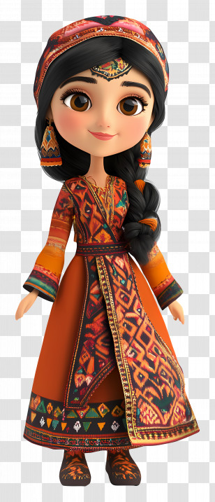3d Doll - Cartoon Girl In Traditional Dress Transparent PNG