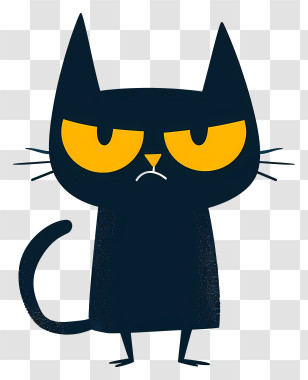 Angry Emote - Grumpy Black Cat Cartoon Illustration Transparent PNG