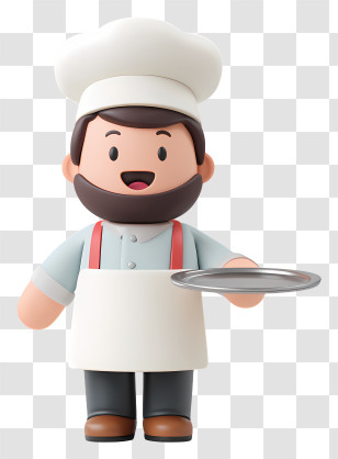 Chef Holding Silver Tray - Cute Cartoon Chef Illustration Transparent PNG