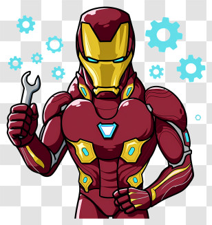 Kawaii Iron Hero - Red Armored Robot Mechanic Illustration Transparent PNG