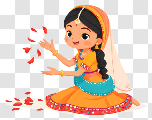 India Colorful Lehenga Kids - Girl Throwing Flower Petals In Puja Transparent PNG