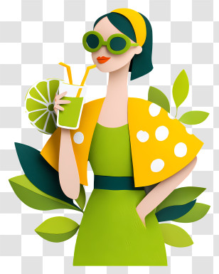 Woman Drinking Fresh Juice - Stylish Woman With Drink Transparent PNG