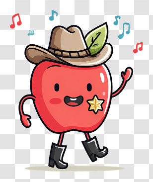 Apple Wearing Cowboy Hat - Cowboy Apple Cartoon Transparent PNG