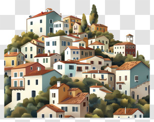 Houses - Charming Hillside Village Transparent PNG