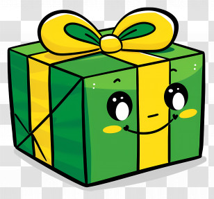 Cartoon Green And Yellow Gift Box - Cheerful Cartoon Gift Box In Green And Yellow Transparent PNG