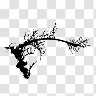 Plum Blossom Ink Wash Painting Chinese Clip Art - Leaf - Black Transparent PNG